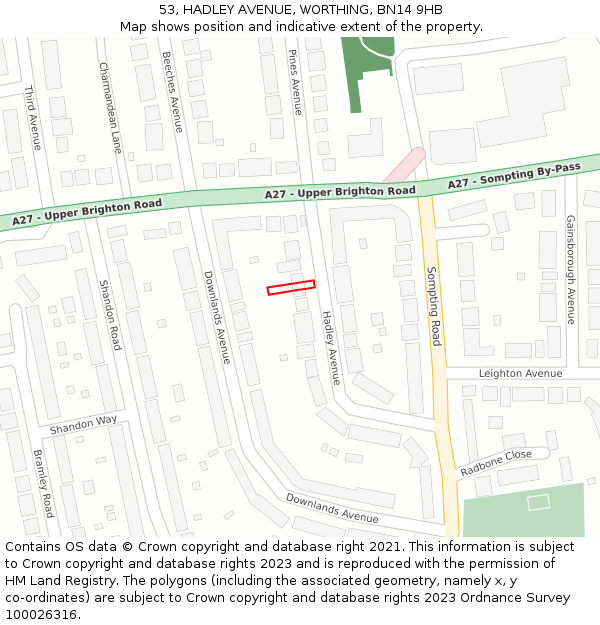 53, HADLEY AVENUE, WORTHING, BN14 9HB: Location map and indicative extent of plot