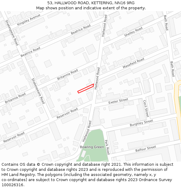 53, HALLWOOD ROAD, KETTERING, NN16 9RG: Location map and indicative extent of plot