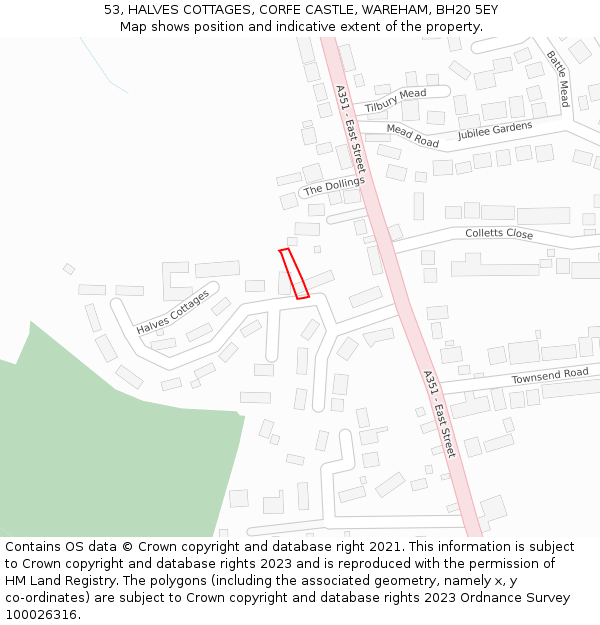 53, HALVES COTTAGES, CORFE CASTLE, WAREHAM, BH20 5EY: Location map and indicative extent of plot