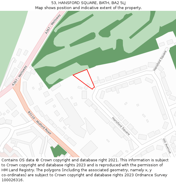 53, HANSFORD SQUARE, BATH, BA2 5LJ: Location map and indicative extent of plot
