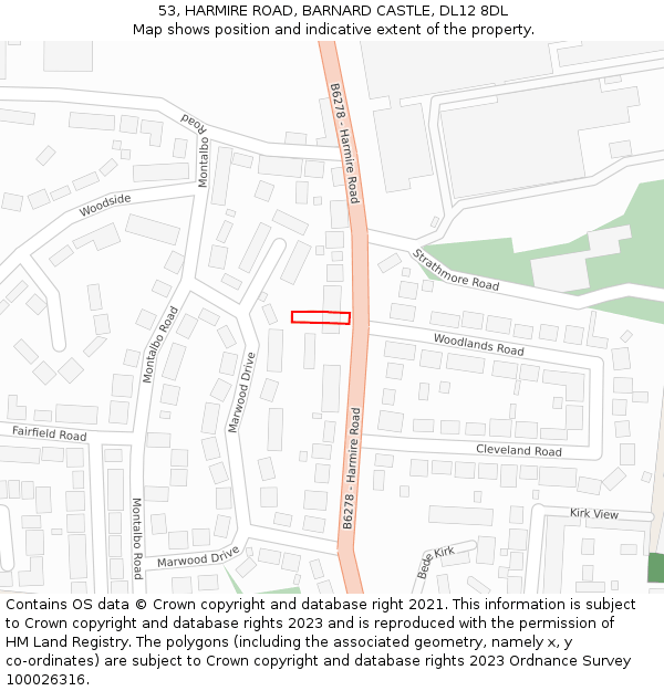 53, HARMIRE ROAD, BARNARD CASTLE, DL12 8DL: Location map and indicative extent of plot