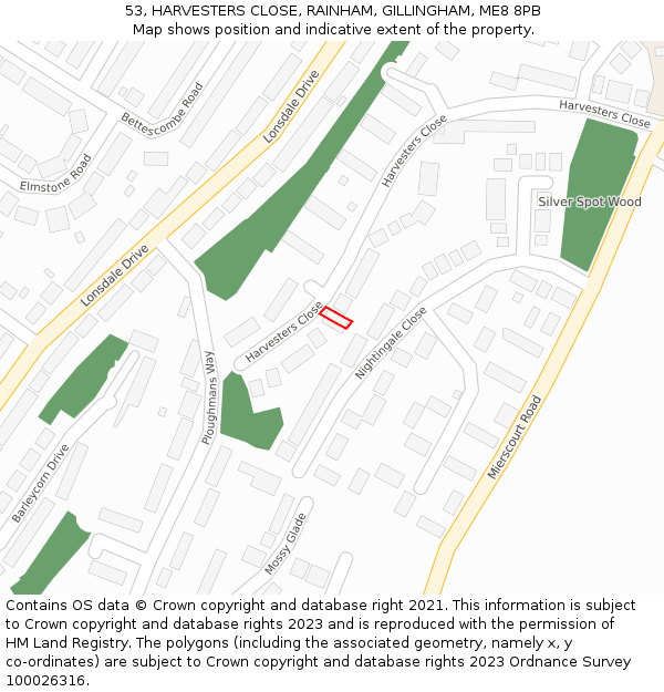53, HARVESTERS CLOSE, RAINHAM, GILLINGHAM, ME8 8PB: Location map and indicative extent of plot