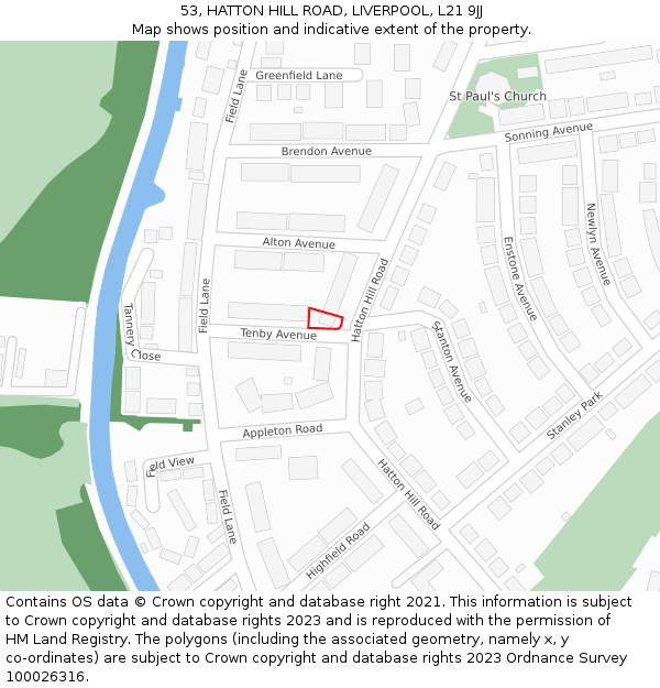53, HATTON HILL ROAD, LIVERPOOL, L21 9JJ: Location map and indicative extent of plot