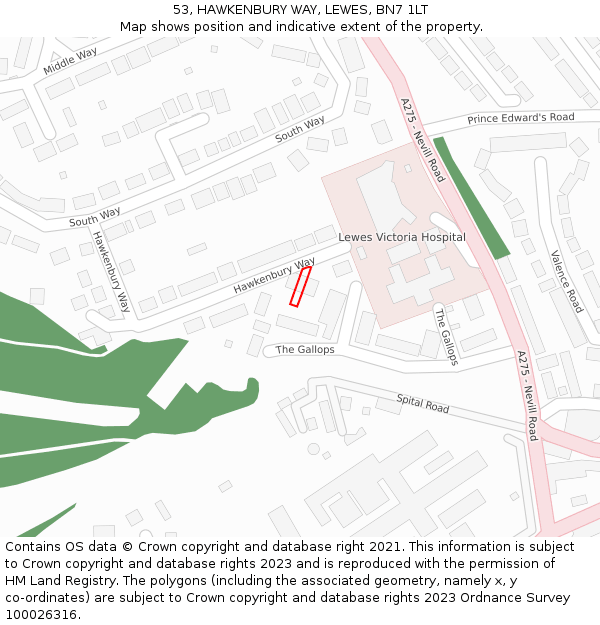 53, HAWKENBURY WAY, LEWES, BN7 1LT: Location map and indicative extent of plot