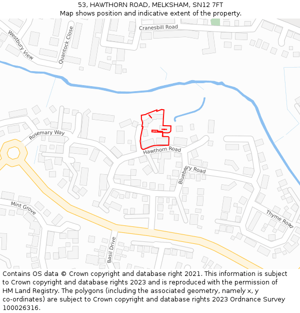 53, HAWTHORN ROAD, MELKSHAM, SN12 7FT: Location map and indicative extent of plot