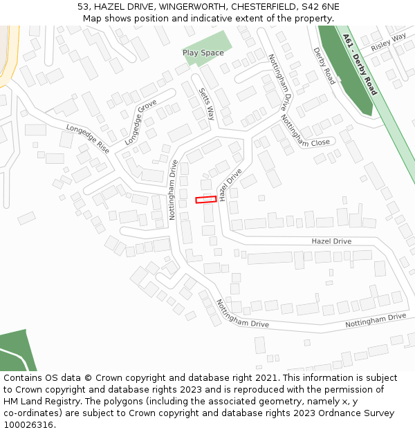 53, HAZEL DRIVE, WINGERWORTH, CHESTERFIELD, S42 6NE: Location map and indicative extent of plot
