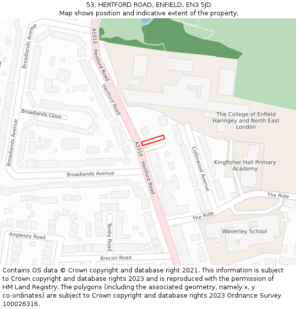 53, HERTFORD ROAD, ENFIELD, EN3 5JD: Location map and indicative extent of plot