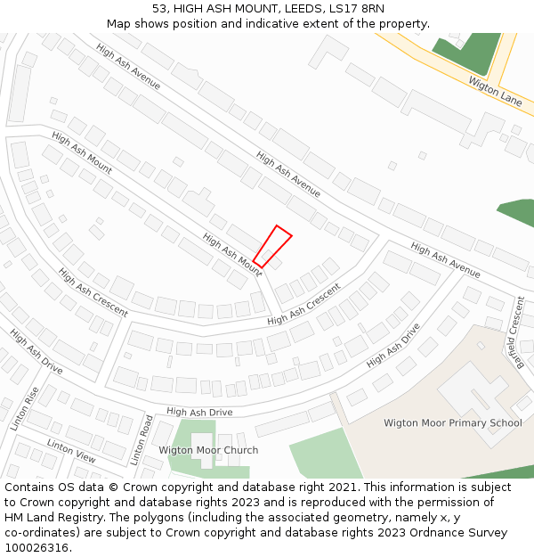 53, HIGH ASH MOUNT, LEEDS, LS17 8RN: Location map and indicative extent of plot