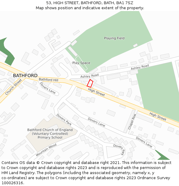 53, HIGH STREET, BATHFORD, BATH, BA1 7SZ: Location map and indicative extent of plot