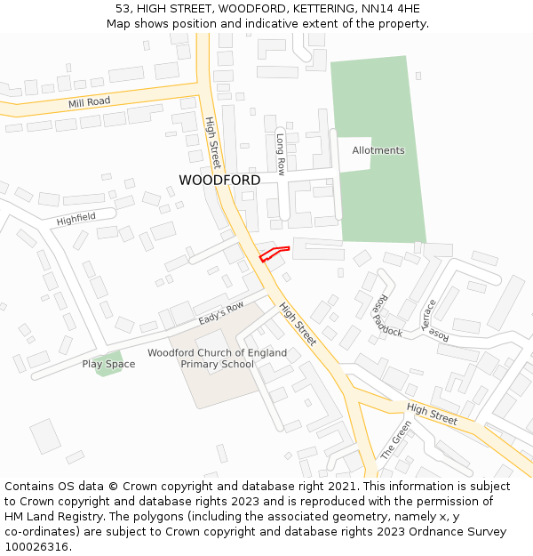 53, HIGH STREET, WOODFORD, KETTERING, NN14 4HE: Location map and indicative extent of plot