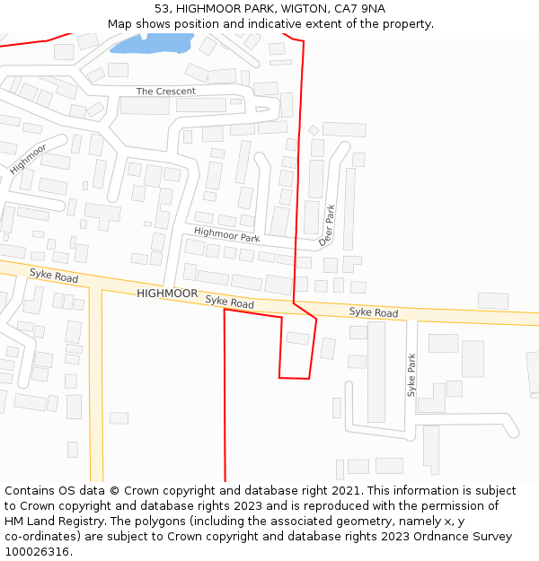53, HIGHMOOR PARK, WIGTON, CA7 9NA: Location map and indicative extent of plot