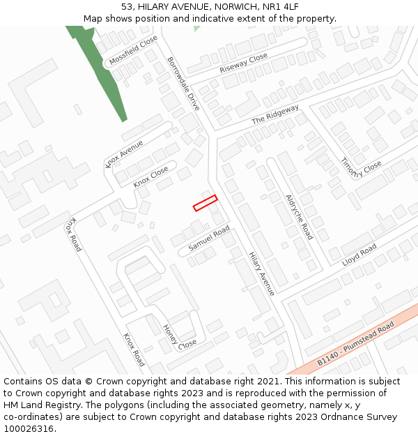 53, HILARY AVENUE, NORWICH, NR1 4LF: Location map and indicative extent of plot