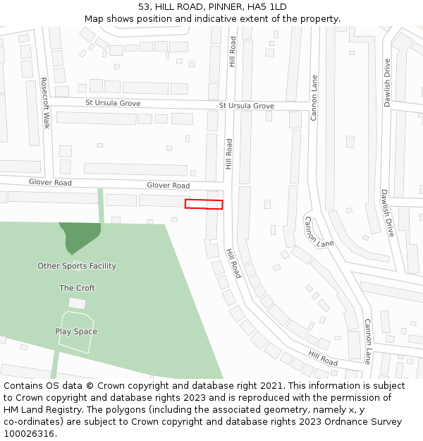 53, HILL ROAD, PINNER, HA5 1LD: Location map and indicative extent of plot