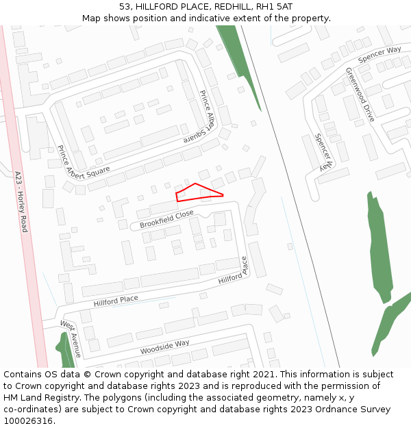 53, HILLFORD PLACE, REDHILL, RH1 5AT: Location map and indicative extent of plot