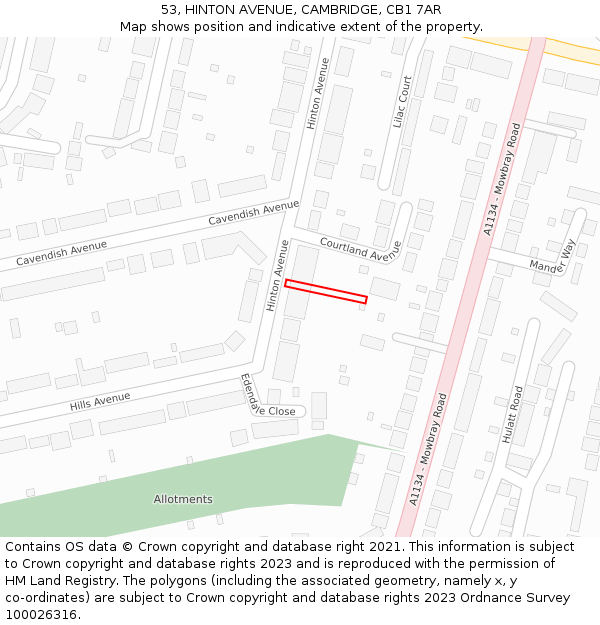 53, HINTON AVENUE, CAMBRIDGE, CB1 7AR: Location map and indicative extent of plot