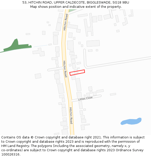 53, HITCHIN ROAD, UPPER CALDECOTE, BIGGLESWADE, SG18 9BU: Location map and indicative extent of plot