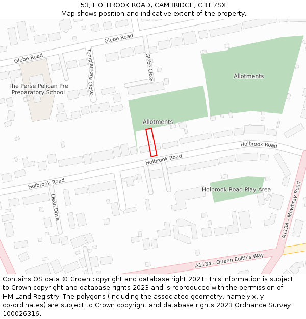 53, HOLBROOK ROAD, CAMBRIDGE, CB1 7SX: Location map and indicative extent of plot