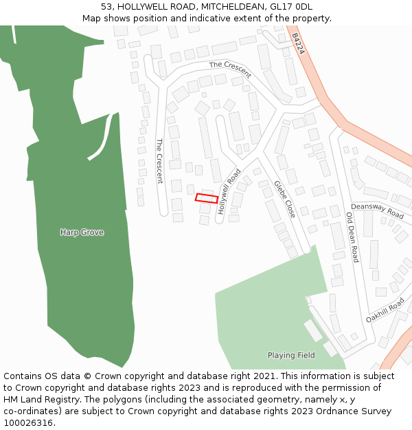 53, HOLLYWELL ROAD, MITCHELDEAN, GL17 0DL: Location map and indicative extent of plot