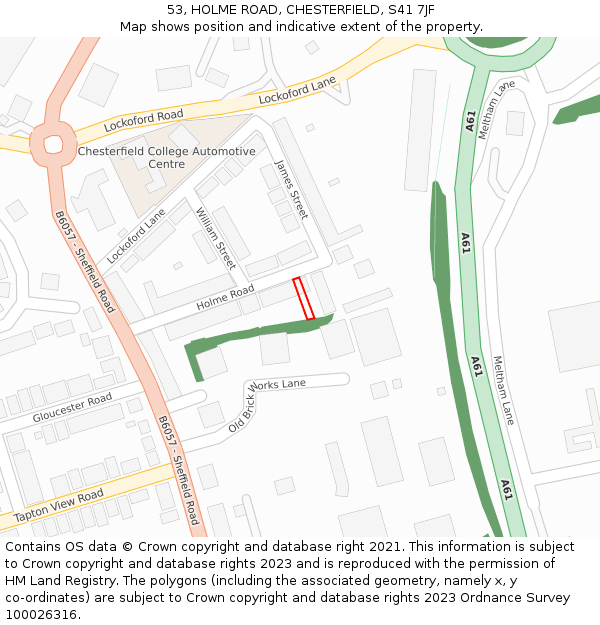 53, HOLME ROAD, CHESTERFIELD, S41 7JF: Location map and indicative extent of plot