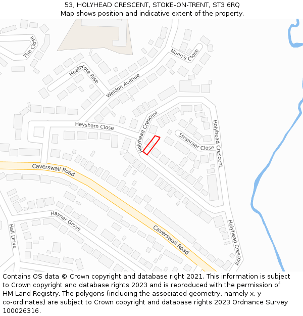 53, HOLYHEAD CRESCENT, STOKE-ON-TRENT, ST3 6RQ: Location map and indicative extent of plot