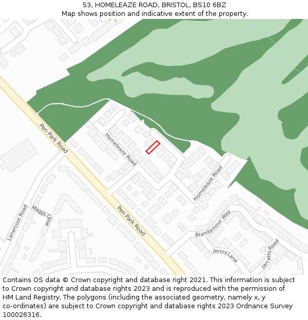 53, HOMELEAZE ROAD, BRISTOL, BS10 6BZ: Location map and indicative extent of plot