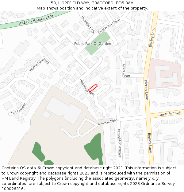 53, HOPEFIELD WAY, BRADFORD, BD5 8AA: Location map and indicative extent of plot