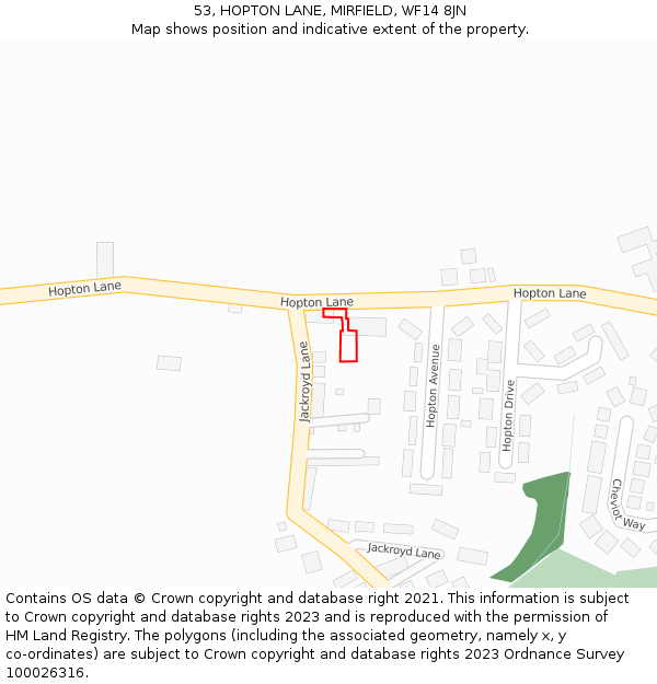 53, HOPTON LANE, MIRFIELD, WF14 8JN: Location map and indicative extent of plot