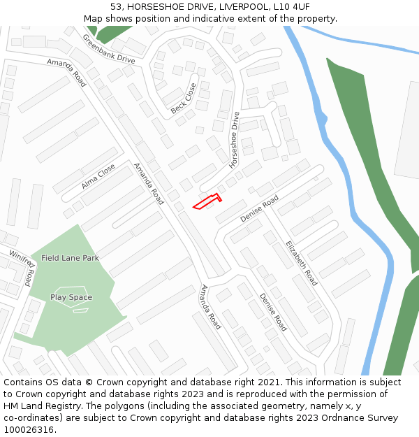 53, HORSESHOE DRIVE, LIVERPOOL, L10 4UF: Location map and indicative extent of plot