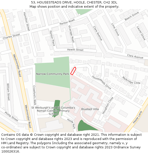 53, HOUSESTEADS DRIVE, HOOLE, CHESTER, CH2 3DL: Location map and indicative extent of plot