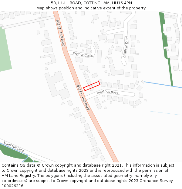 53, HULL ROAD, COTTINGHAM, HU16 4PN: Location map and indicative extent of plot