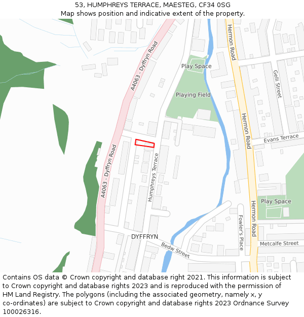 53, HUMPHREYS TERRACE, MAESTEG, CF34 0SG: Location map and indicative extent of plot