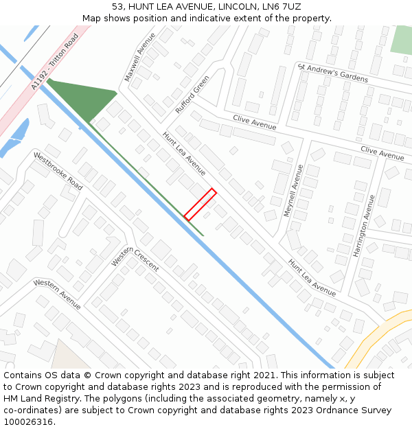 53, HUNT LEA AVENUE, LINCOLN, LN6 7UZ: Location map and indicative extent of plot