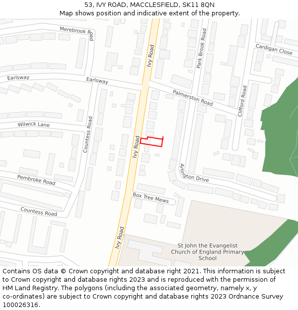 53, IVY ROAD, MACCLESFIELD, SK11 8QN: Location map and indicative extent of plot