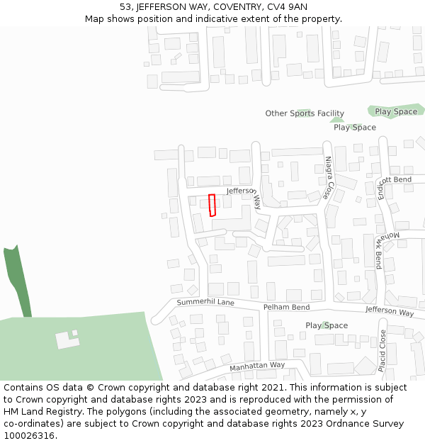 53, JEFFERSON WAY, COVENTRY, CV4 9AN: Location map and indicative extent of plot