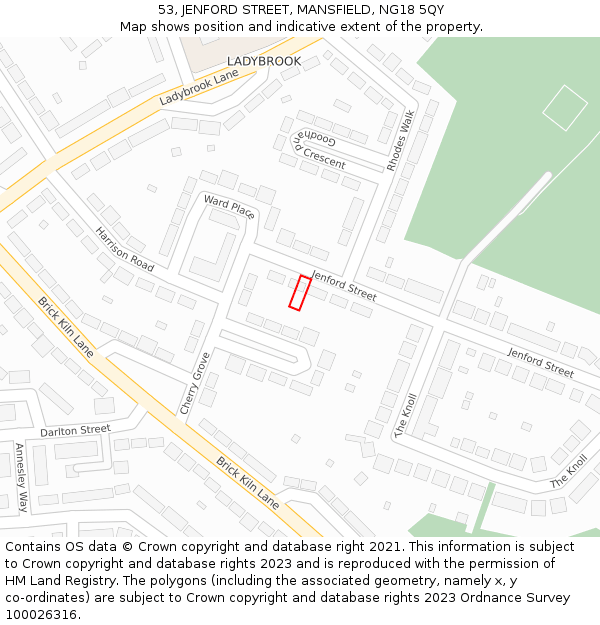 53, JENFORD STREET, MANSFIELD, NG18 5QY: Location map and indicative extent of plot
