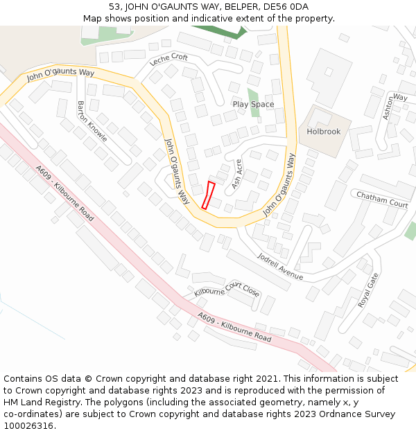 53, JOHN O'GAUNTS WAY, BELPER, DE56 0DA: Location map and indicative extent of plot