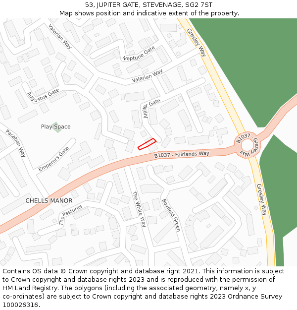 53, JUPITER GATE, STEVENAGE, SG2 7ST: Location map and indicative extent of plot