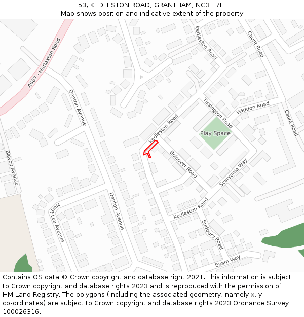 53, KEDLESTON ROAD, GRANTHAM, NG31 7FF: Location map and indicative extent of plot