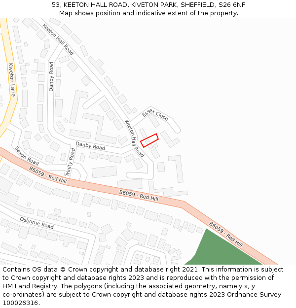 53, KEETON HALL ROAD, KIVETON PARK, SHEFFIELD, S26 6NF: Location map and indicative extent of plot