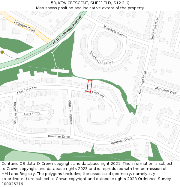 53, KEW CRESCENT, SHEFFIELD, S12 3LQ: Location map and indicative extent of plot