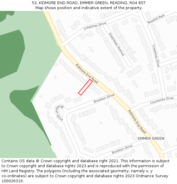 53, KIDMORE END ROAD, EMMER GREEN, READING, RG4 8ST: Location map and indicative extent of plot