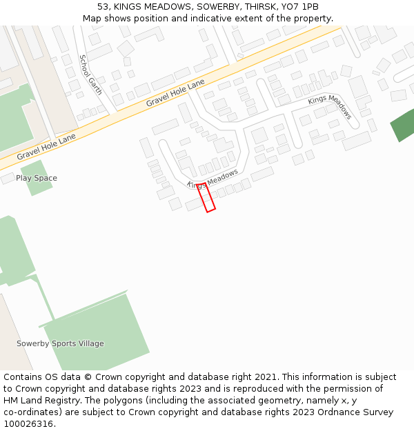 53, KINGS MEADOWS, SOWERBY, THIRSK, YO7 1PB: Location map and indicative extent of plot