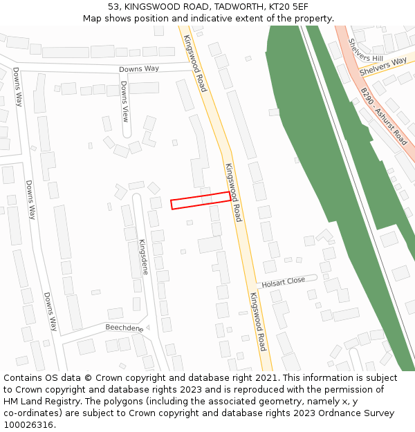 53, KINGSWOOD ROAD, TADWORTH, KT20 5EF: Location map and indicative extent of plot