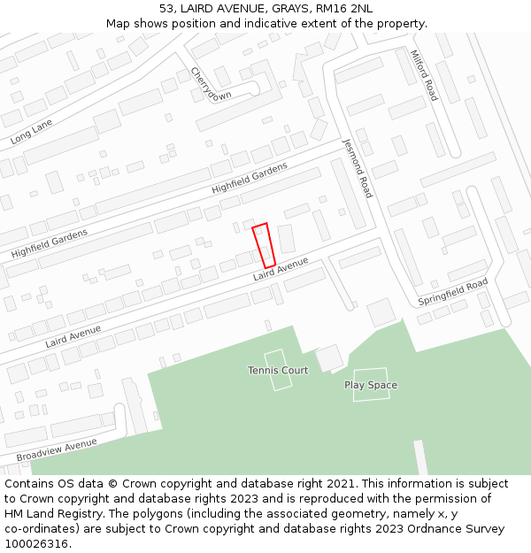 53, LAIRD AVENUE, GRAYS, RM16 2NL: Location map and indicative extent of plot