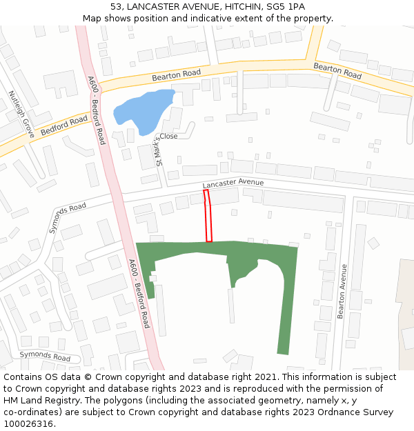 53, LANCASTER AVENUE, HITCHIN, SG5 1PA: Location map and indicative extent of plot
