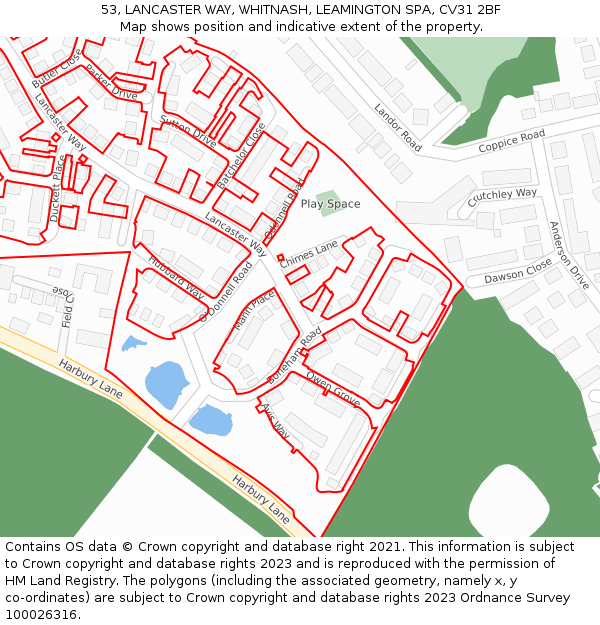 53, LANCASTER WAY, WHITNASH, LEAMINGTON SPA, CV31 2BF: Location map and indicative extent of plot