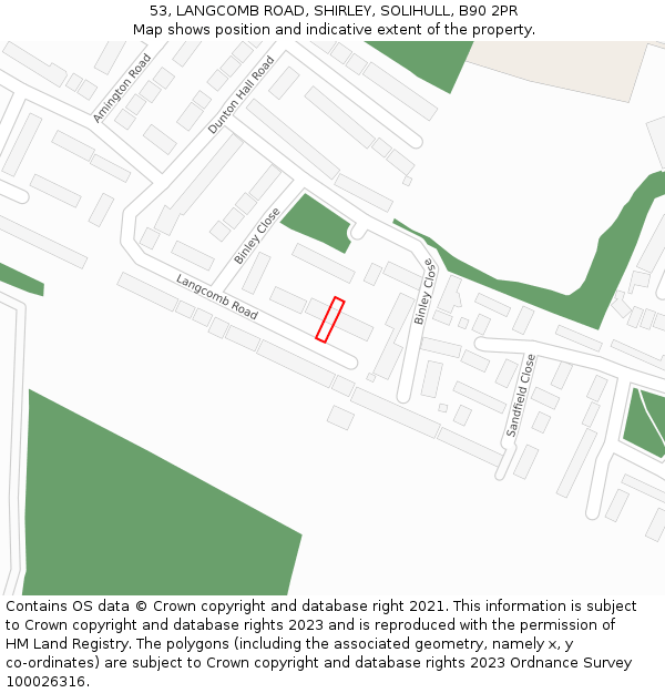 53, LANGCOMB ROAD, SHIRLEY, SOLIHULL, B90 2PR: Location map and indicative extent of plot