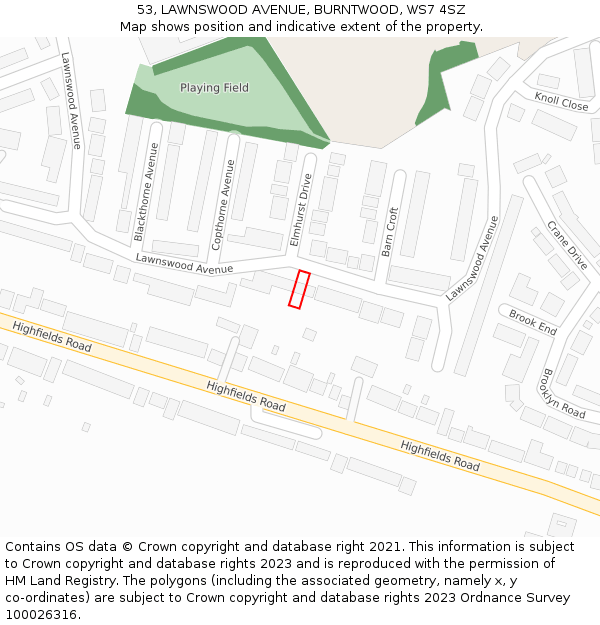 53, LAWNSWOOD AVENUE, BURNTWOOD, WS7 4SZ: Location map and indicative extent of plot