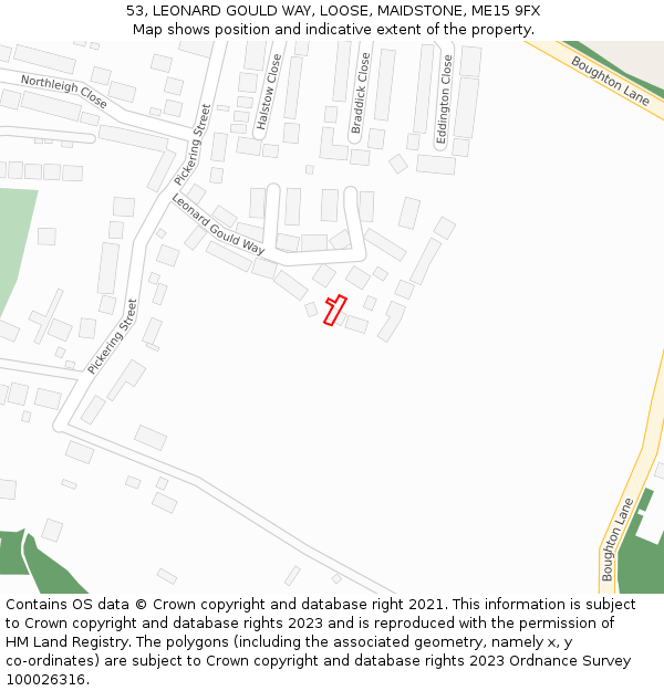 53, LEONARD GOULD WAY, LOOSE, MAIDSTONE, ME15 9FX: Location map and indicative extent of plot