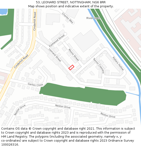 53, LEONARD STREET, NOTTINGHAM, NG6 8RR: Location map and indicative extent of plot